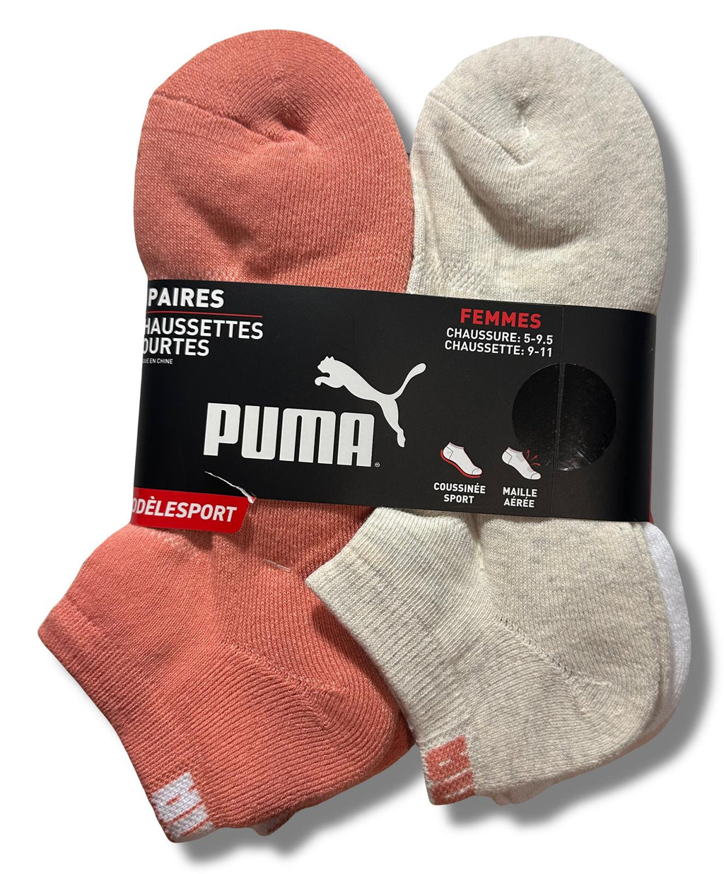 PUMA SOCKS WOMEN'S - LOW CUT 243 - SOLID 3 - CORAL GRAY - SHOE SZ 5-9.5 - PACK 6