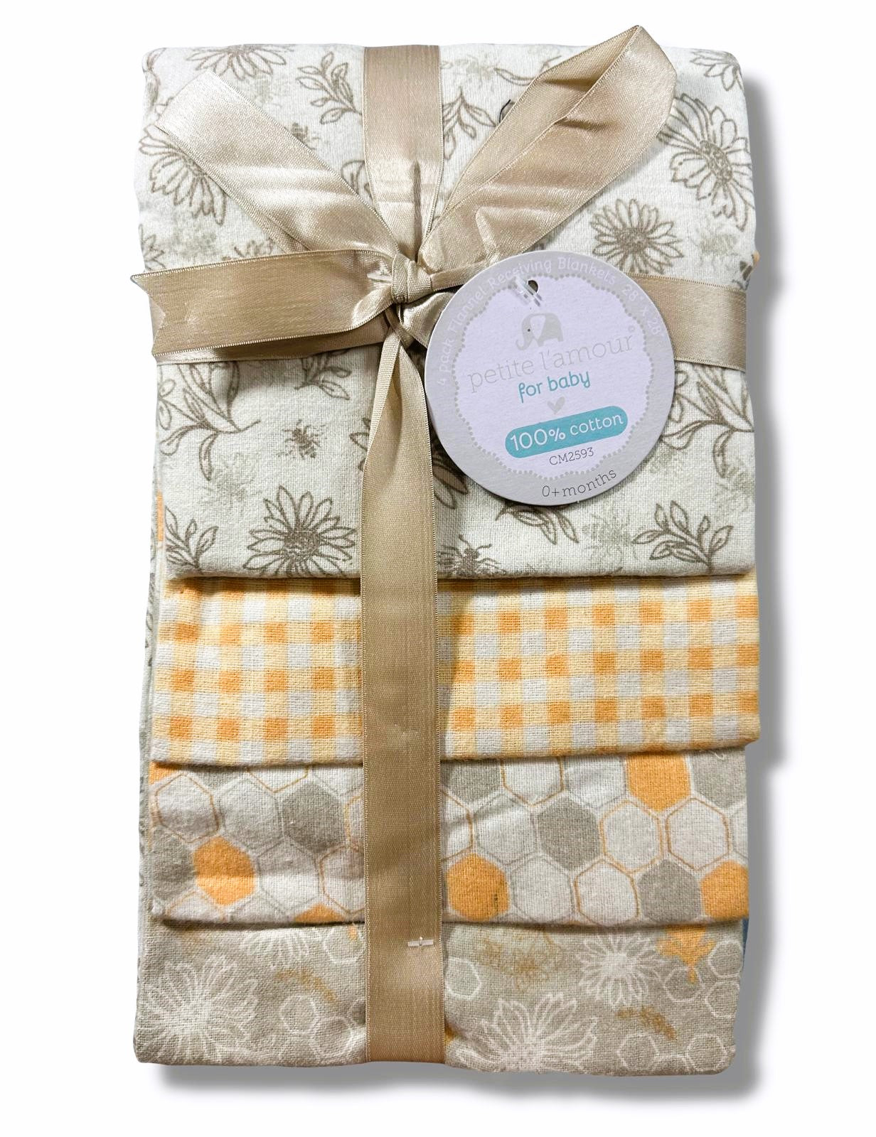 RECEIVING X4 - PETITE GIRLS 243 - BEE HIVE YELLOW - BLANKETS COTTON 4 PACK BABY