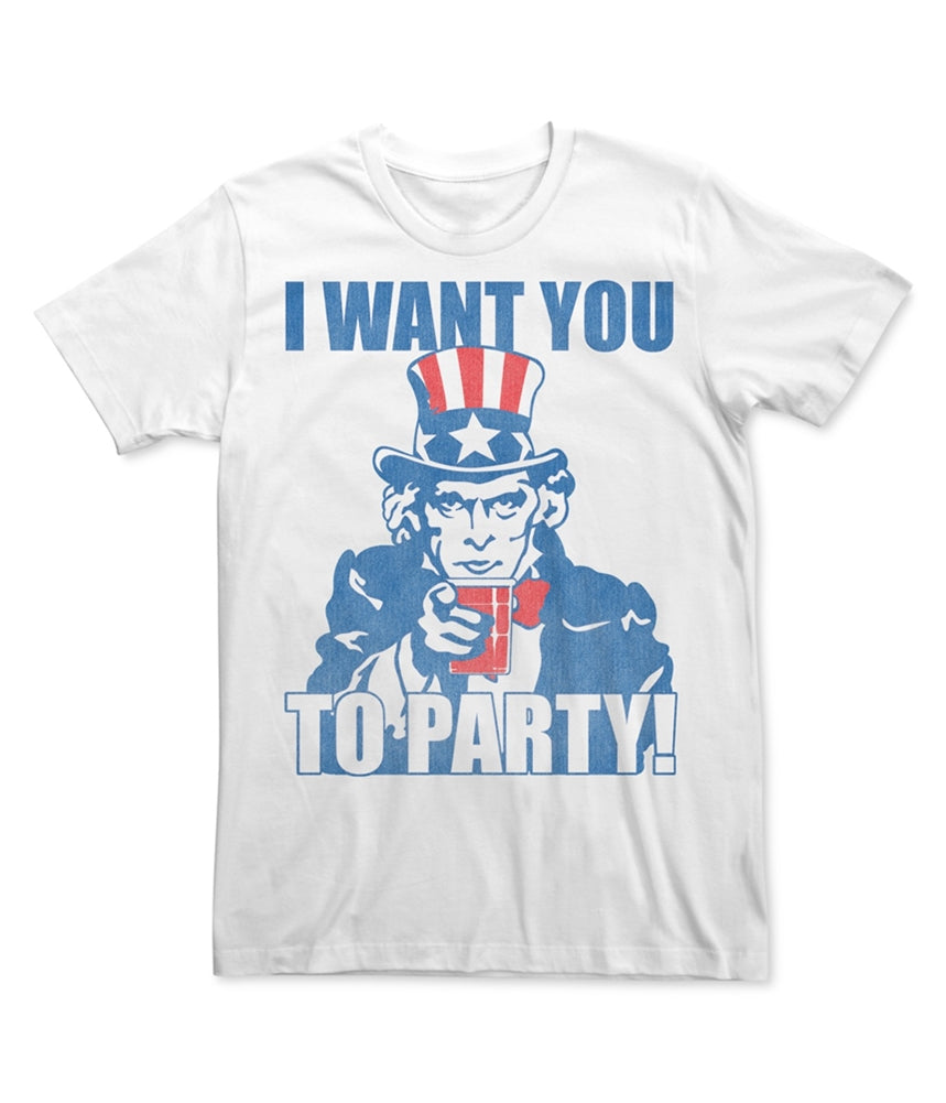 FIFTH SUN MEN'S TEE SHIRT - WHITE SMALL - I WANT YOU TO PARTY
