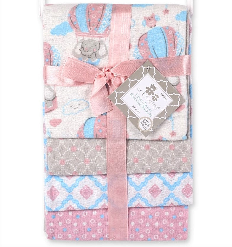 RECEIVING X4 - CRIBMATES GIRLS - AIR BALOON PINK - BLANKETS COTTON 4 PACK BABY