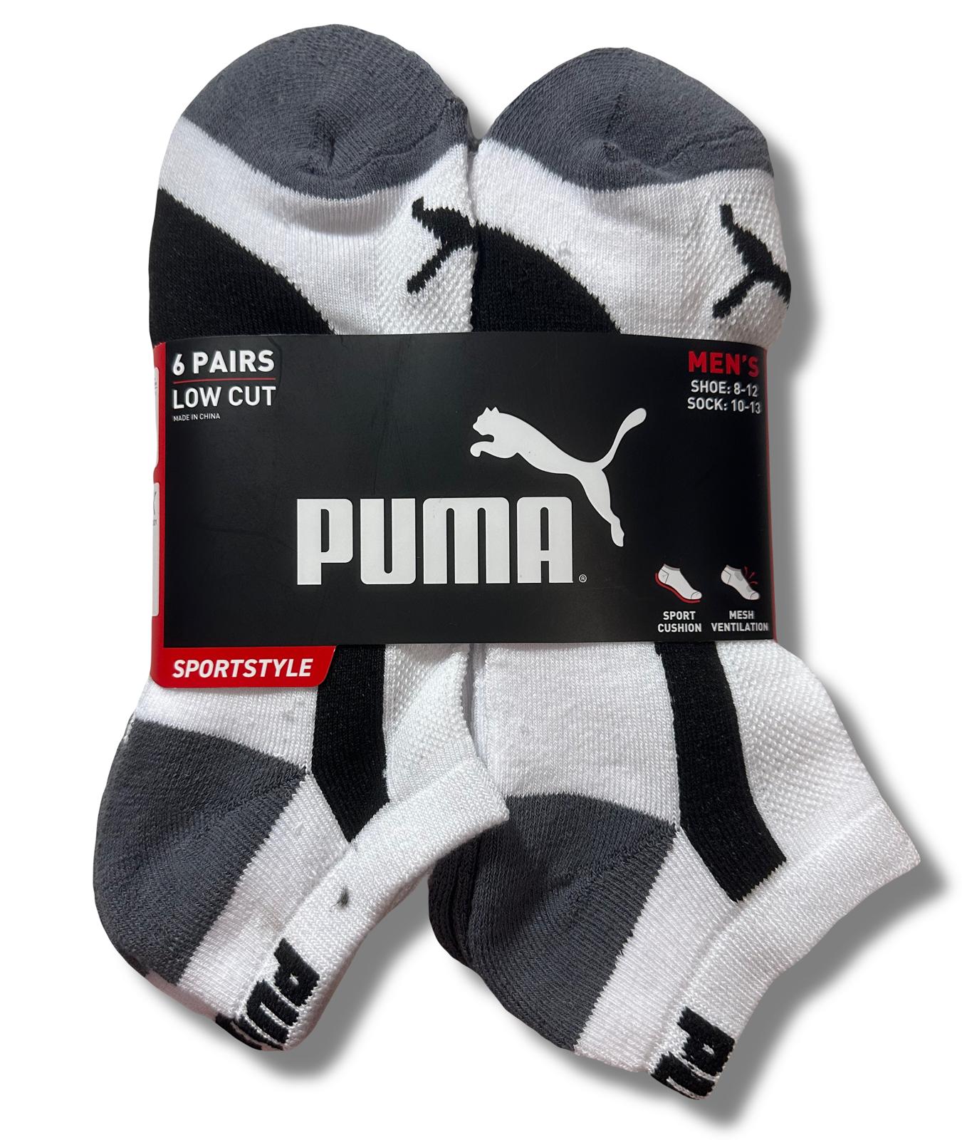 PUMA SOCKS MEN'S - LOW CUT - PIPE 243 - WHITE BLACK - LARGE (10-13) PACK 6 XX
