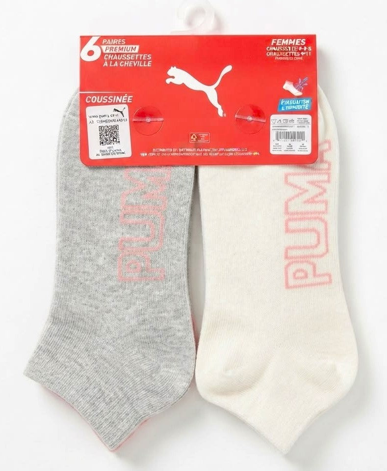 PUMA SOCKS WOMEN'S - QUARTER 263 - SLATE PEACH CREAM - SHOE SZ 5-9.5 -PACK 6