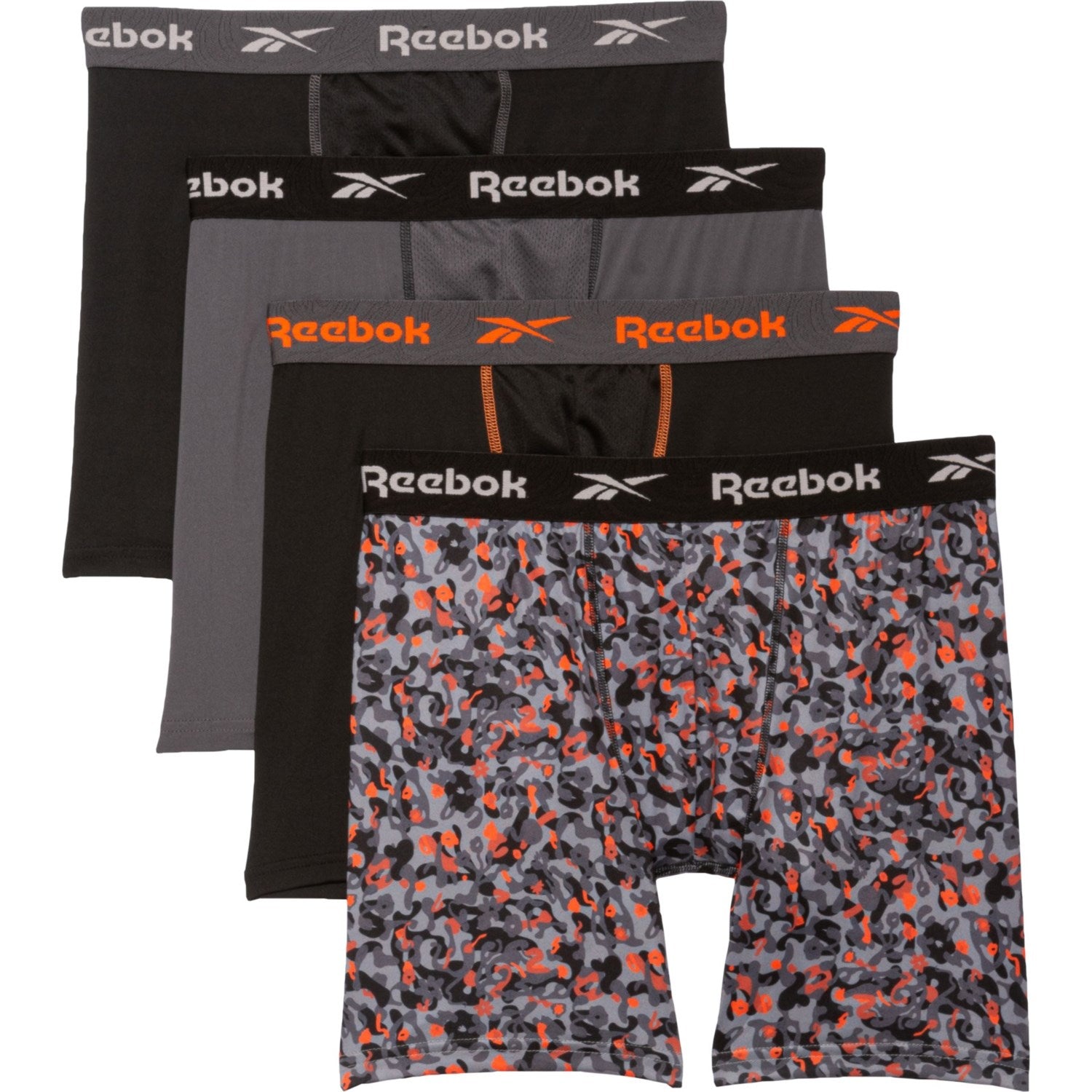 REEBOK MEN'S PACK 4 - 233 CAMO ORANGE - XLARGE - UNDERWEAR X4 BOXER BRIEF P33