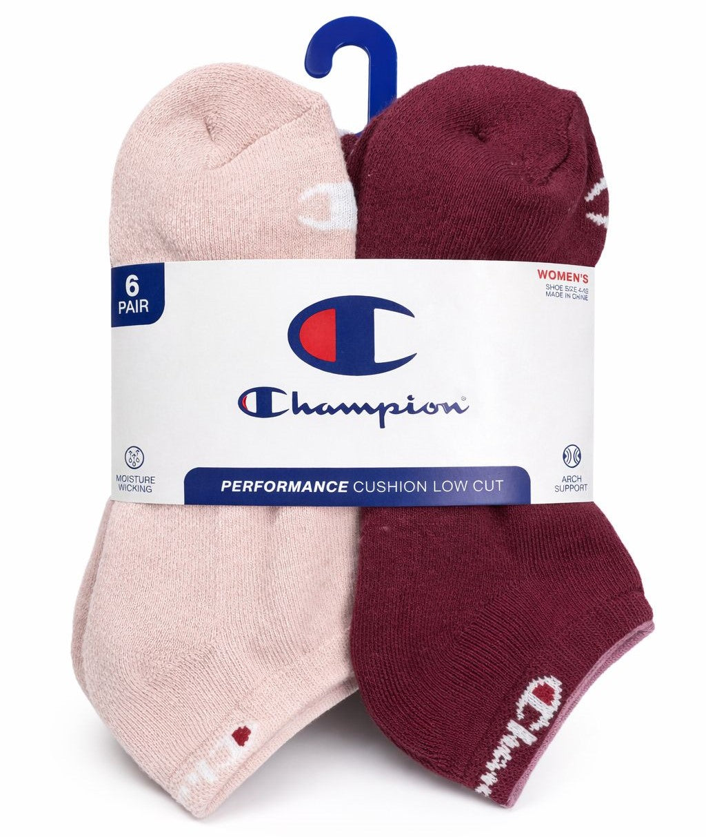 CHAMPION SOCKS WOMEN'S - LOW CUT - 263 PINK WINE - SHOE SZ 5-9 PACK 6