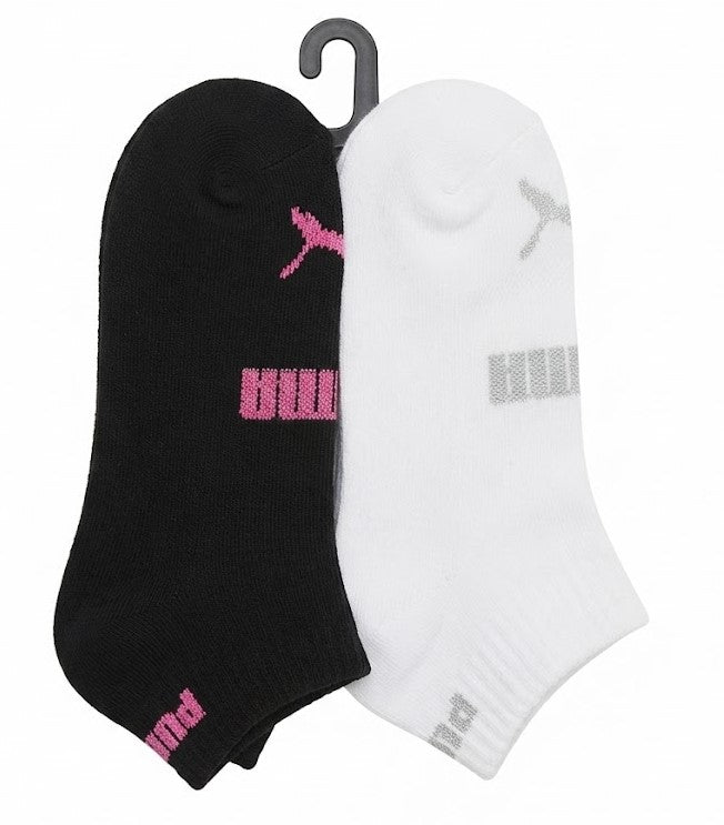PUMA SOCKS WOMEN'S - QUARTER 263 - FERN BLACK PINK - SHOE SZ 5-9.5 -PACK 6