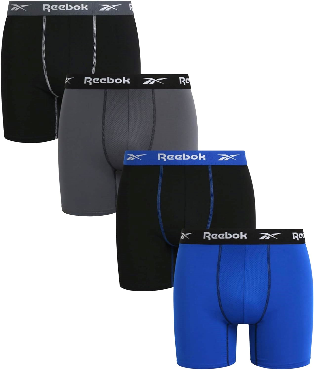 REEBOK MEN'S PACK 4 - 243 PACIFIC BLUE - LARGE - UNDERWEAR X4 BOXER BRIEF P75