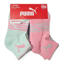 PUMA SOCKS GIRLS X6 - QUARTER CUT 263 - CATY GREEN PINK- SMALL SHOE 4-8.5 6 PACK