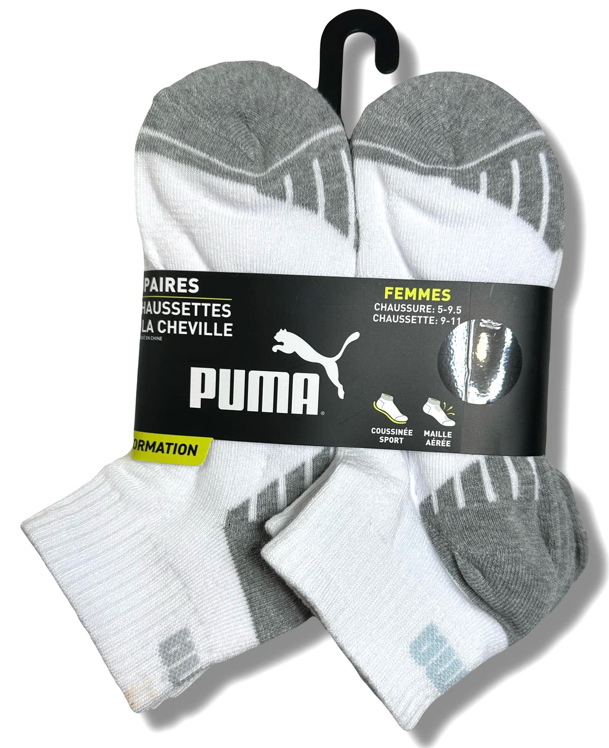 PUMA SOCKS WOMEN'S - QUARTER 253 - ASHY WHITE - SHOE SZ 5-9.5 - PACK 6
