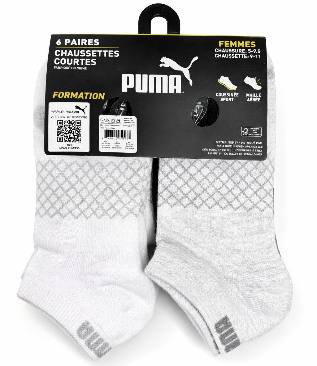 PUMA SOCKS WOMEN'S - LOW CUT 263 - NET - BLACK GREY - SHOE SZ 5-9.5 -PACK 6