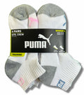 PUMA SOCKS WOMEN'S - QUARTER 253 - ZING WHITE PINK - SHOE SZ 5-9.5 -PACK 6