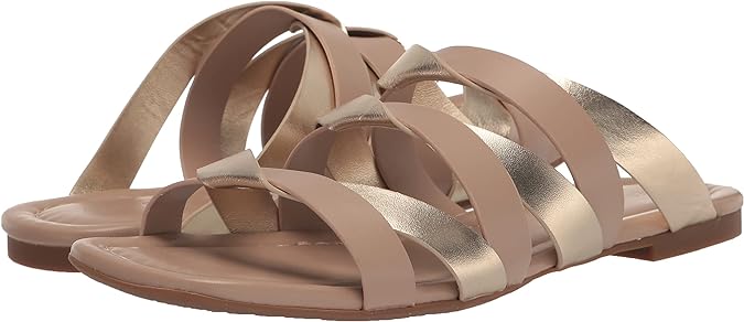 AEROSOLES WOMEN SHOES FLAT SANDAL STRAPPY HANI GOLD SZ 8.5