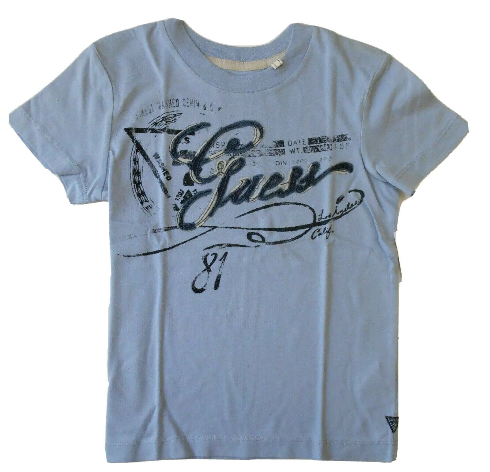 GUESS BOYS SHIRT - BLUE SZ 4 - TOP TEE LOGO FRONT KIDS