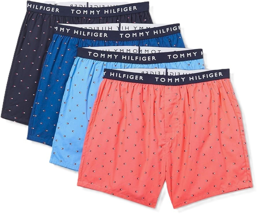 TOMMY HILFIGER MEN X4 - 253 MICRO POPPY LARGE - 4 PACK WOVEN BOXER UNDERWEAR