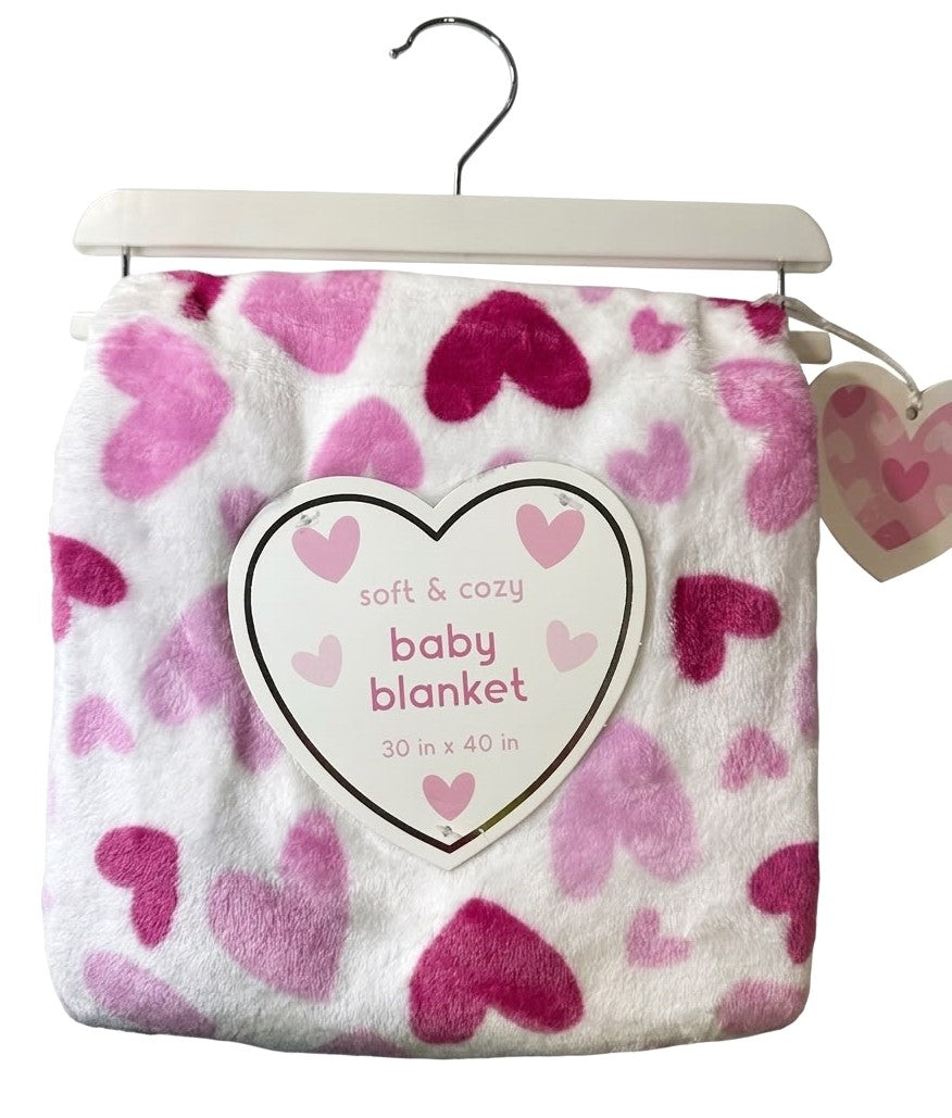 BLANKET PLUSH - SOFT COZY GIRLS 263 - HEARTS PINK BABY TODDLER CRIB STROLLER BED