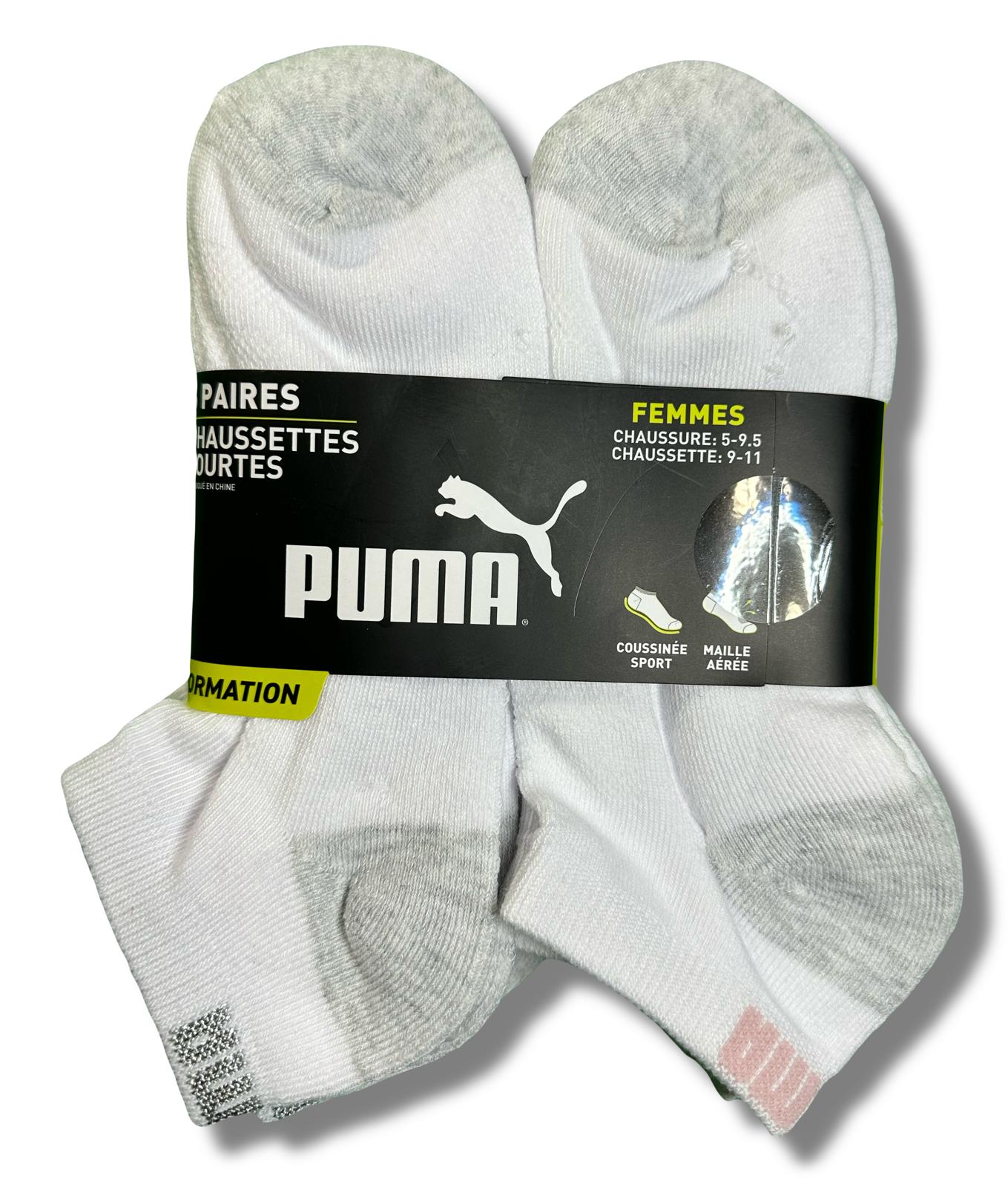 PUMA SOCKS WOMEN'S - LOW CUT 263 - FAYE - WHITE BLUE - SHOE SZ 5-9.5 -PACK 6