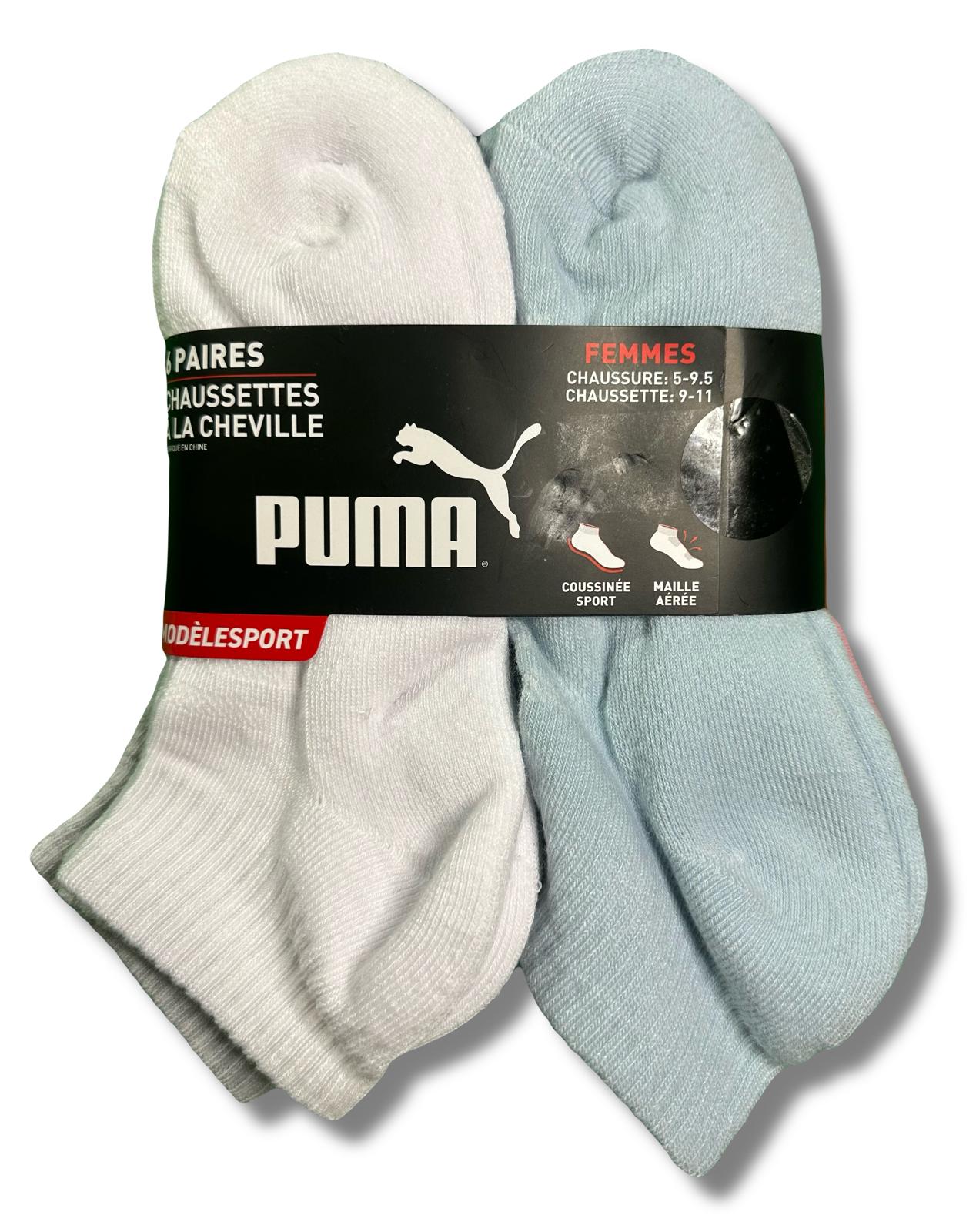 PUMA SOCKS WOMEN'S - QUARTER 253 - FERN BLUE CREAM - SHOE SZ 5-9.5 -PACK 6