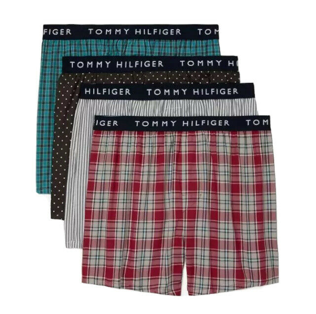 TOMMY HILFIGER MEN X4 - RB DOTS BLACK MEDIUM - 4 PACK WOVEN BOXER UNDERWEAR
