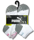 PUMA SOCKS WOMEN'S - QUARTER 253 - ASHY WHITE - SHOE SZ 5-9.5 - PACK 6