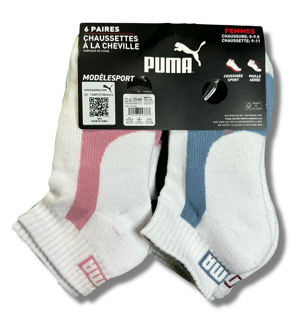 PUMA SOCKS WOMEN'S - QUARTER 263 - PIPE WINE - SHOE SZ 5-9.5 - PACK 6
