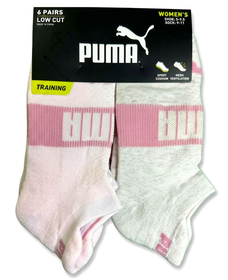 PUMA SOCKS WOMEN'S - LOW CUT 263 - EDGE PINK CREAM - SHOE SZ 5-9.5 -PACK 6