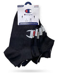 CHAMPION SOCKS WOMEN'S - LOW CUT - 263 BLACK LOGO WHITE - SHOE SZ 4-10 PACK 10