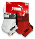 PUMA SOCKS BOYS X6 - QUARTER 263 - RED WHITE SZ LARGE - SHOE SZ 4-9.5 - 6 PACK