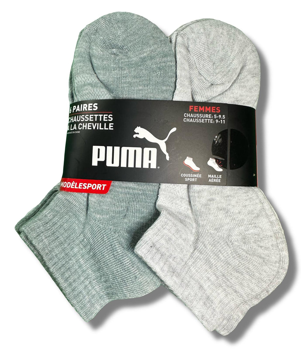 PUMA SOCKS WOMEN'S - QUARTER 253 - FERN CREAM GREY - SHOE SZ 5-9.5 -PACK 6