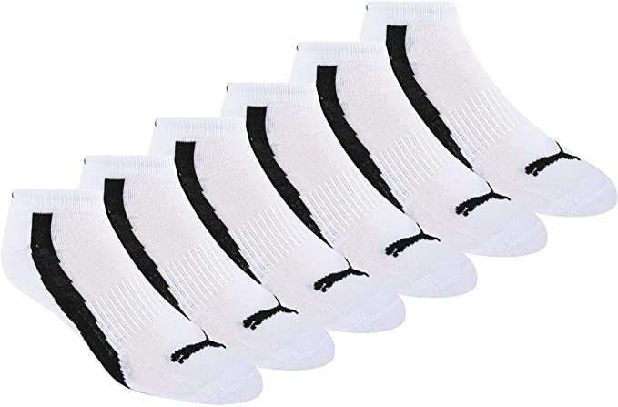PUMA SOCKS MEN'S - LOW CUT - PIPE 223 - WHITE BLACK - LARGE (10-13) PACK 6 XX