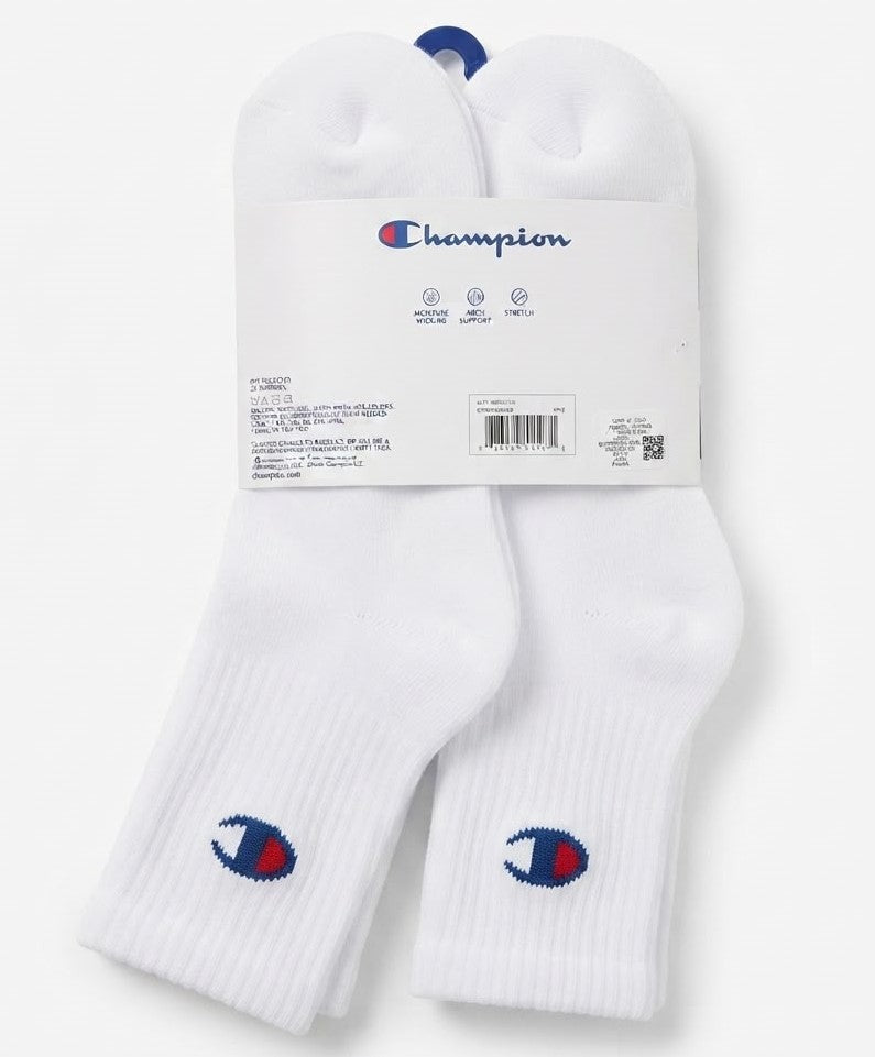 CHAMPION SOCKS MEN'S - HIGH QUARTER 263 - WHITE SOLID - LARGE (6-12) PACK 6 XX