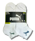 PUMA SOCKS MEN'S - QUARTER CUT - FERN 253 - WHITE w GREEN - LARGE PACK 6 XX