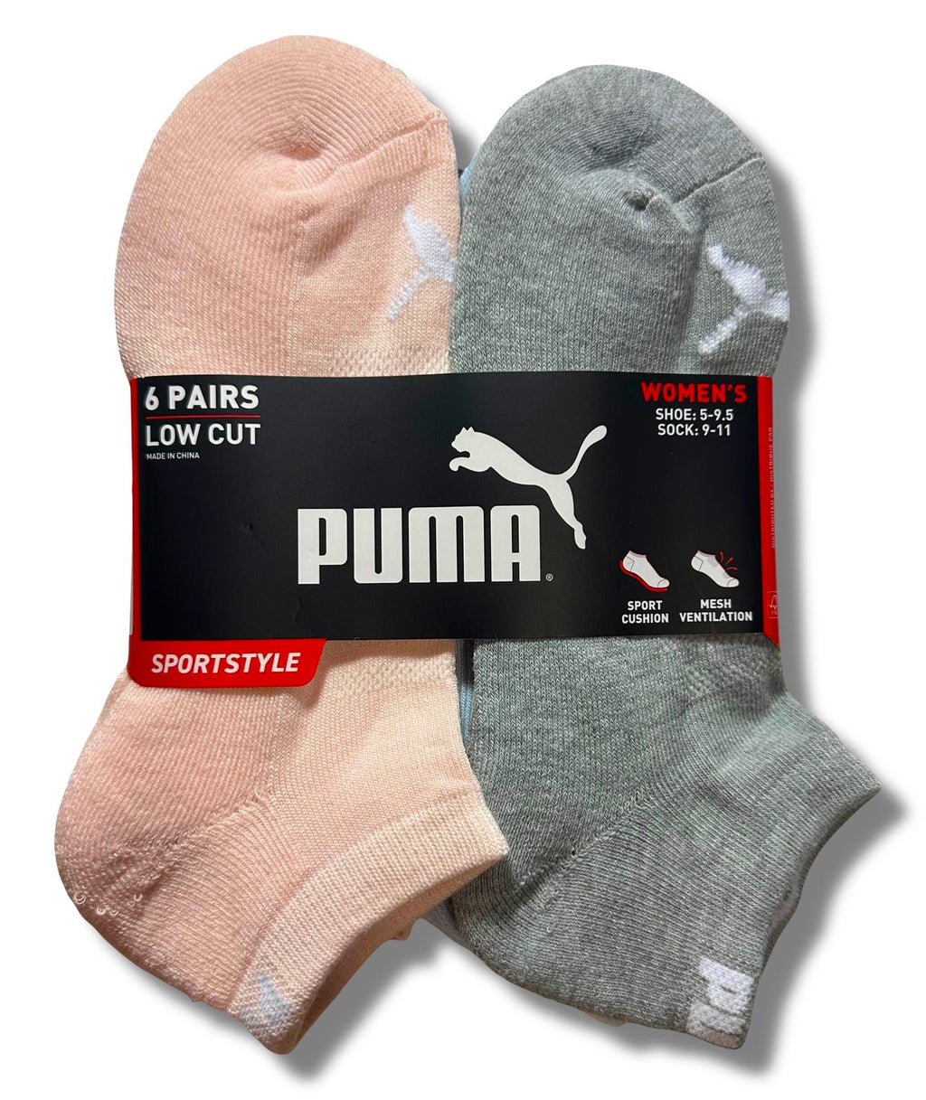 PUMA SOCKS WOMEN'S - LOW CUT 243 - SOLID 3 - CORAL GRAY - SHOE SZ 5-9.5 - PACK 6