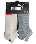 PUMA SOCKS MEN'S - LOW CUT - RIBBED 263 - GREYS CREAM - LARGE (10-13) PACK 6 XX