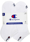 CHAMPION SOCKS MEN'S - LOW CUT - SOLID LOGO WHITE 253 FL- LARGE (6-12) PACK 6 XX