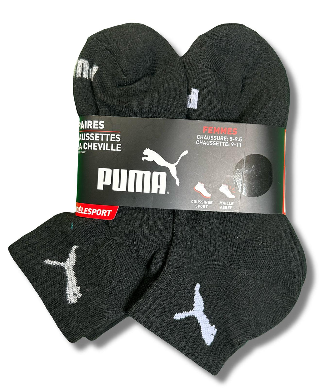 PUMA SOCKS WOMEN'S - QUARTER 253 - SOLID C BLACK PINK - SHOE SZ 5-9.5 -PACK 6