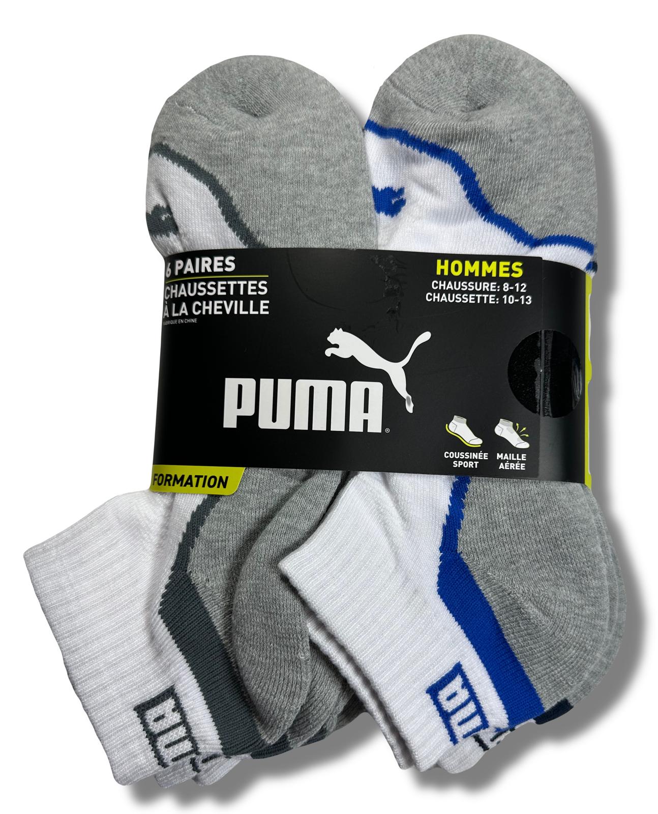 PUMA SOCKS MEN'S - QUARTER CUT - WAVE 253 - WHITE BLUE - LARGE PACK 6 XX