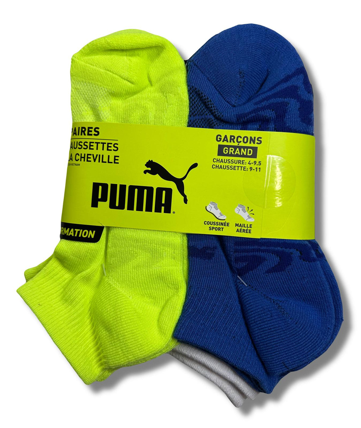 PUMA SOCKS BOYS X6 - QUARTER 243 DECO - BLUE SZ LARGE - SHOE SZ 4-9.5 - 6 PACK