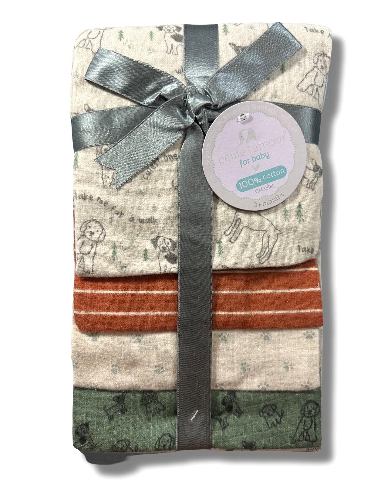RECEIVING X4 - PETITE BOYS 243 - DOG PUPPY WALK - BLANKETS COTTON 4 PACK BABY