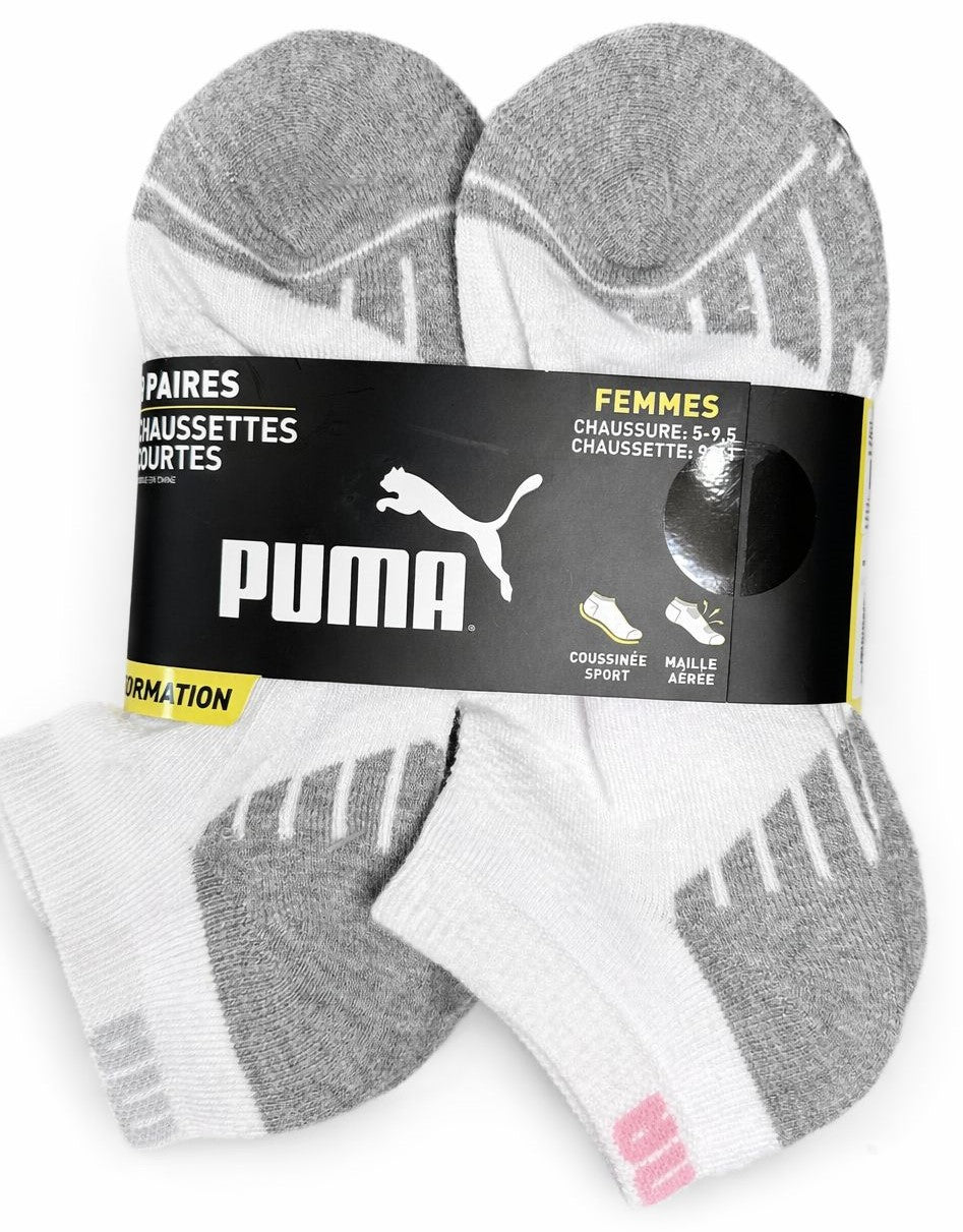 PUMA SOCKS WOMEN'S - LOW CUT 263 - ASHY WHITE GREY - SHOE SZ 5-9.5 - PACK 6