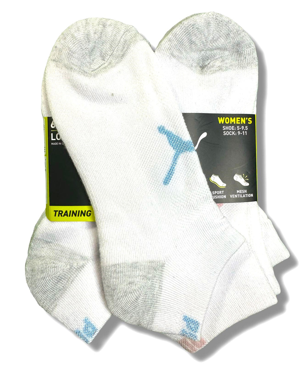 PUMA SOCKS WOMEN'S - LOW CUT 263 - FAYE - WHITE BLUE - SHOE SZ 5-9.5 -PACK 6
