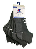 CHAMPION SOCKS WOMEN'S - QUARTER CUT - 263 BLACK LOGO - SHOE SZ 4-10 PACK 6
