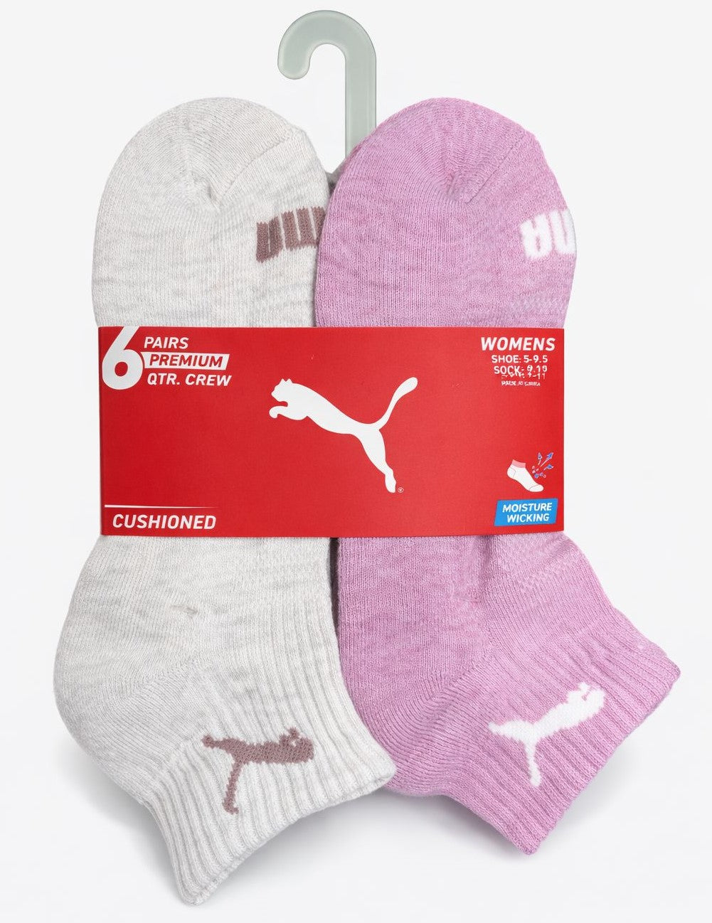 PUMA SOCKS WOMEN'S - QUARTER 263 - SOLID C CREAM PINK - SHOE SZ 5-9.5 - PACK 6