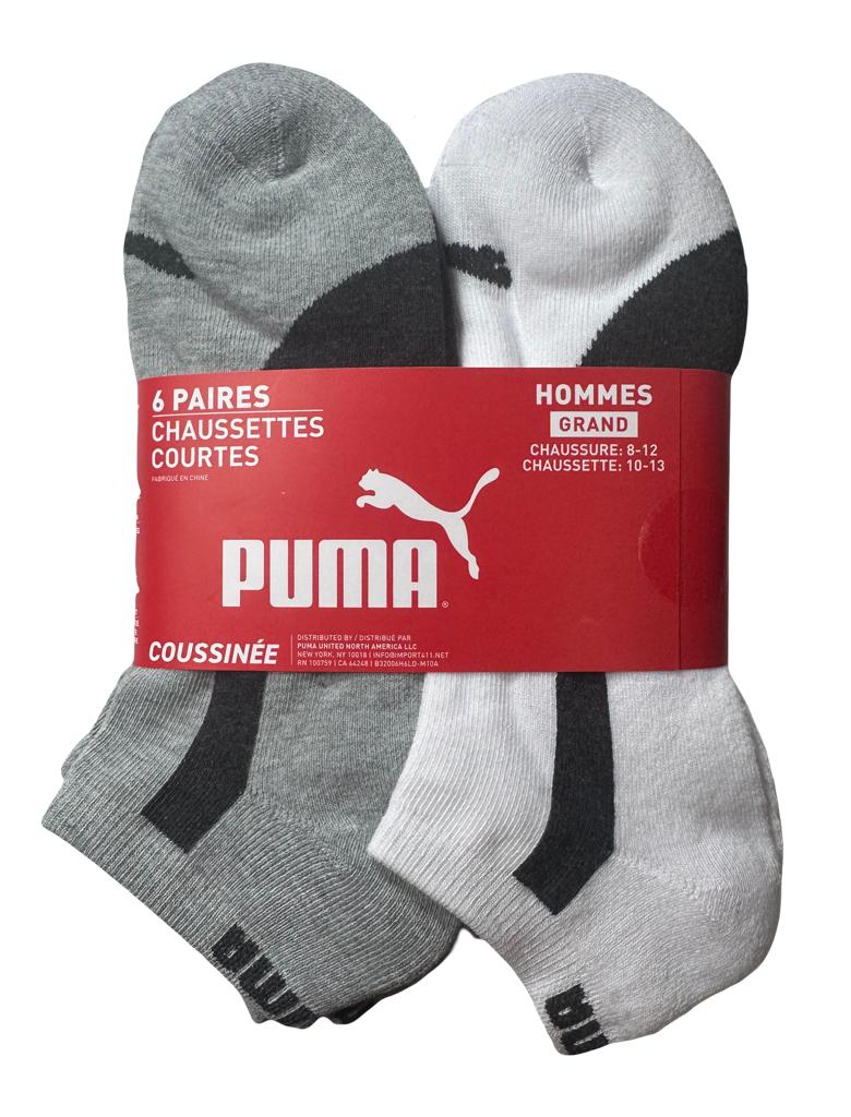 PUMA SOCKS MEN'S - LOW CUT - PIPE 223 - WHITE GREY - LARGE (10-13) PACK 6 XX