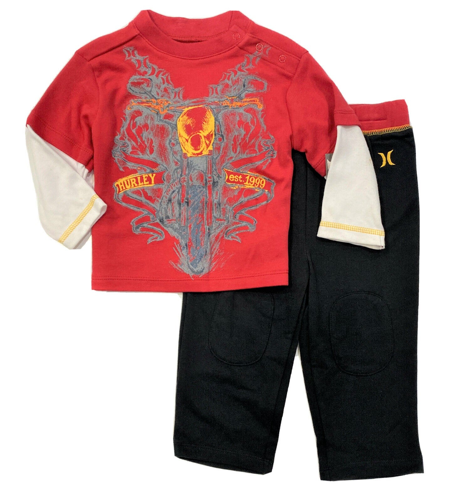 HURLEY OUTFIT BOYS - MOTORCYCLE SZ 12 MONTHS - BABY 2 PCS SHIRT LONG PANTS