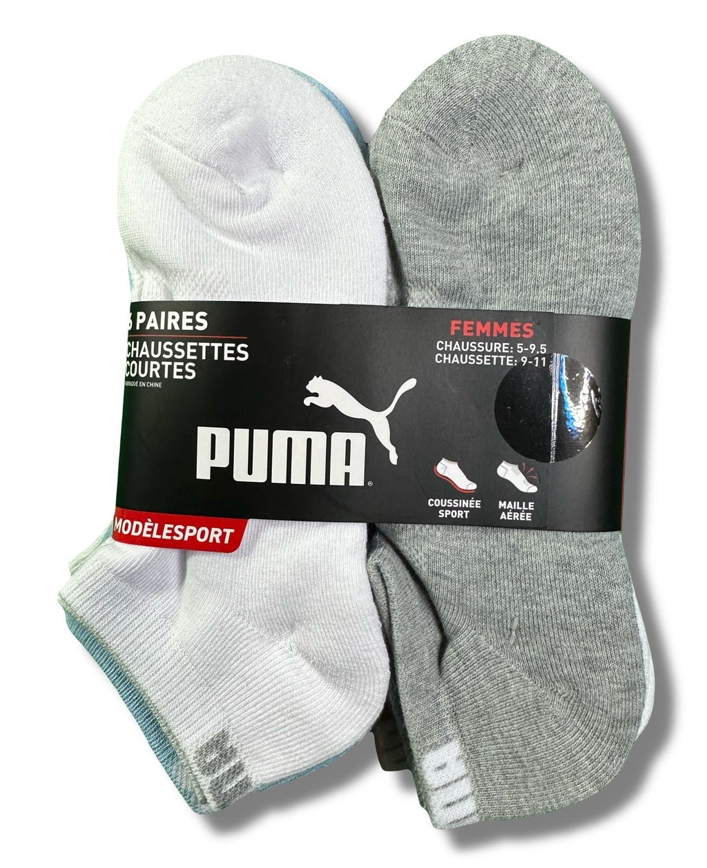 PUMA SOCKS WOMEN'S - LOW CUT 253 - SOLID 3 - WHITE PINK - SHOE SZ 5-9.5 - PACK 6
