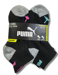 PUMA SOCKS WOMEN'S - QUARTER 243 - EDGE PINK AQUA - SHOE SZ 5-9.5 - PACK 6