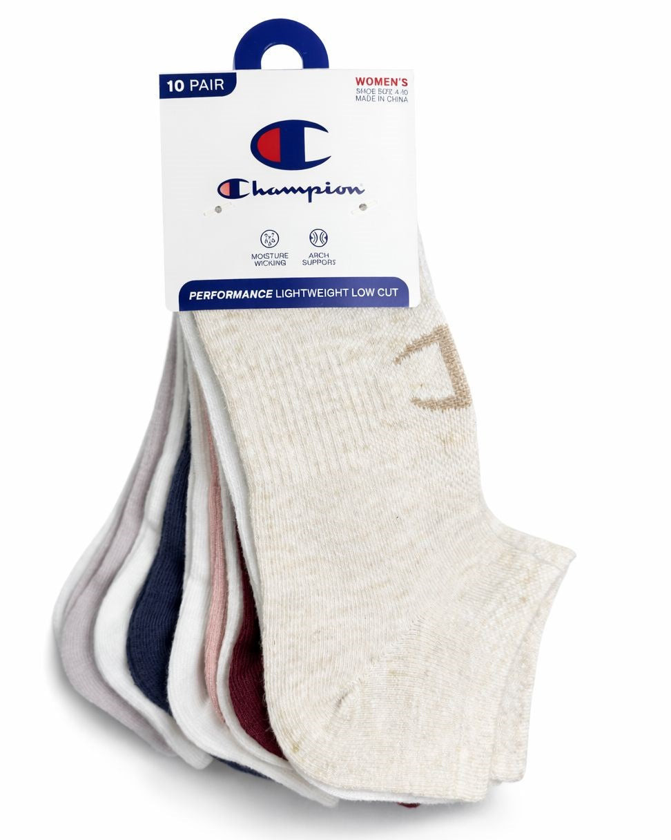 CHAMPION SOCKS WOMEN'S - LOW CUT - 263 BEIGE WINE - SHOE SZ 4-10 PACK 10