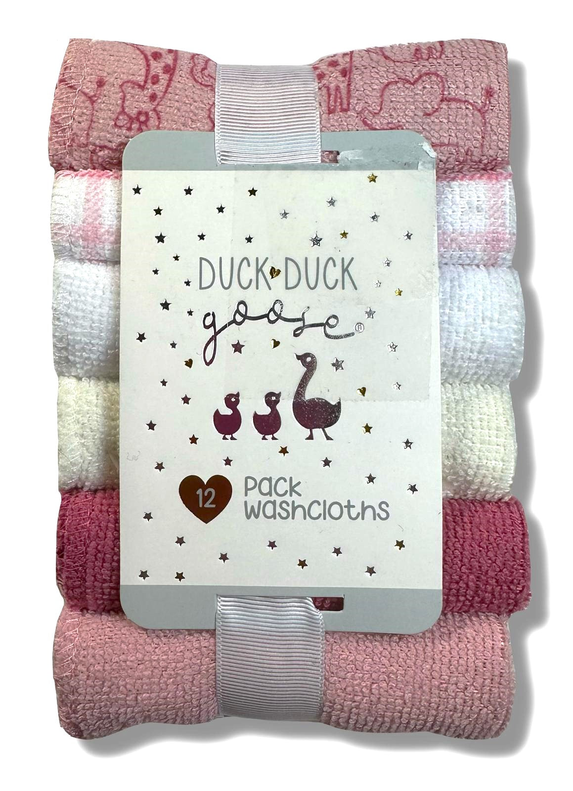 WASHCLOTHS GIRLS - DUCK DUCK GOOSE 243 - PINK ELEPHANT - 12 PACK SOFT BABY BATH