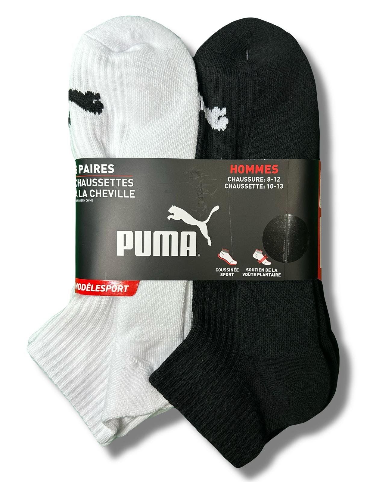 PUMA SOCKS MEN'S - QUARTER CUT - NASH 253 - BLACK WHITE- LARGE (10-13) PACK 6 XX
