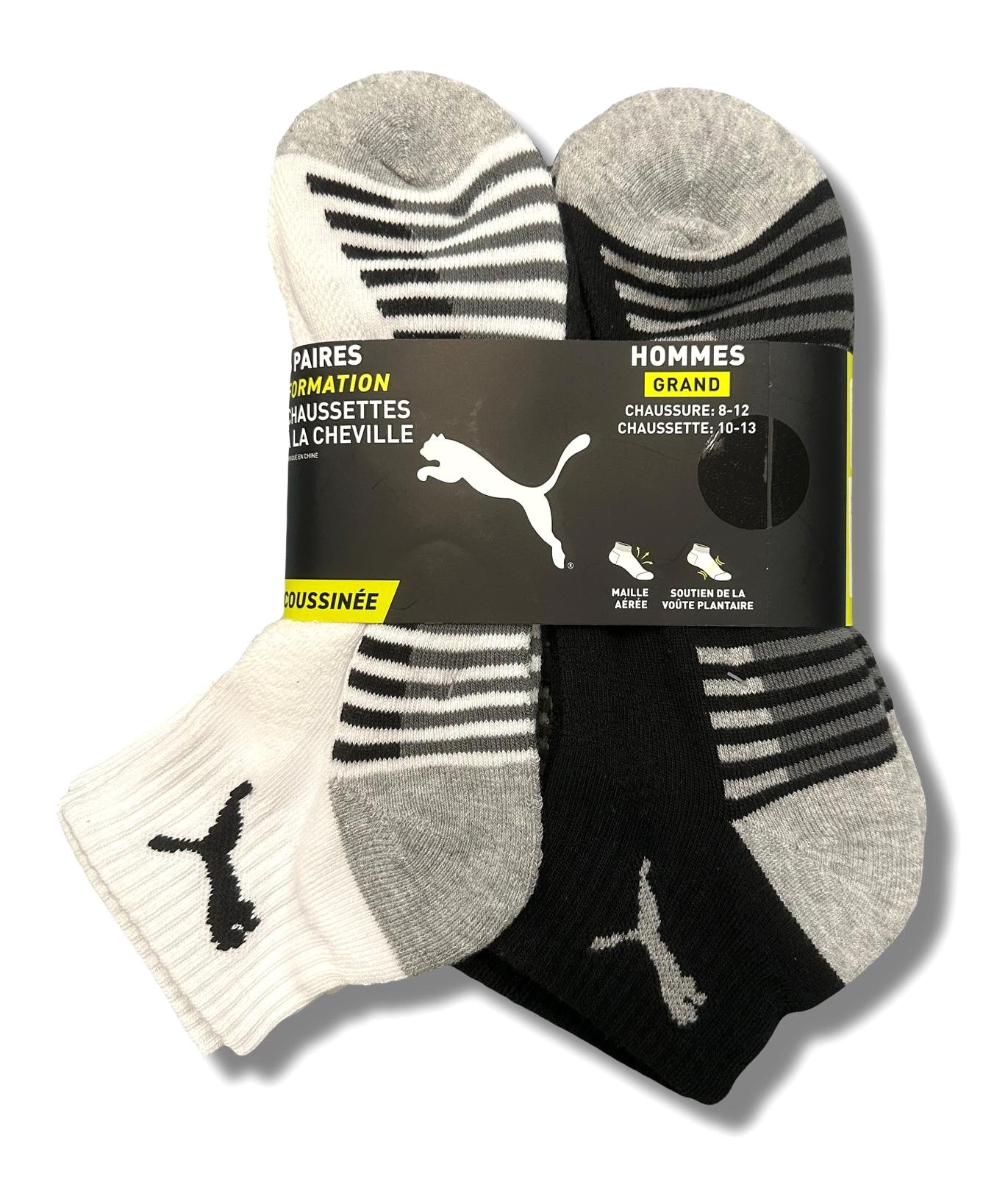 PUMA SOCKS MEN'S - QUARTER CUT - BLISS 243 - BLACK WHIT- LARGE (10-13) PACK 6 XX