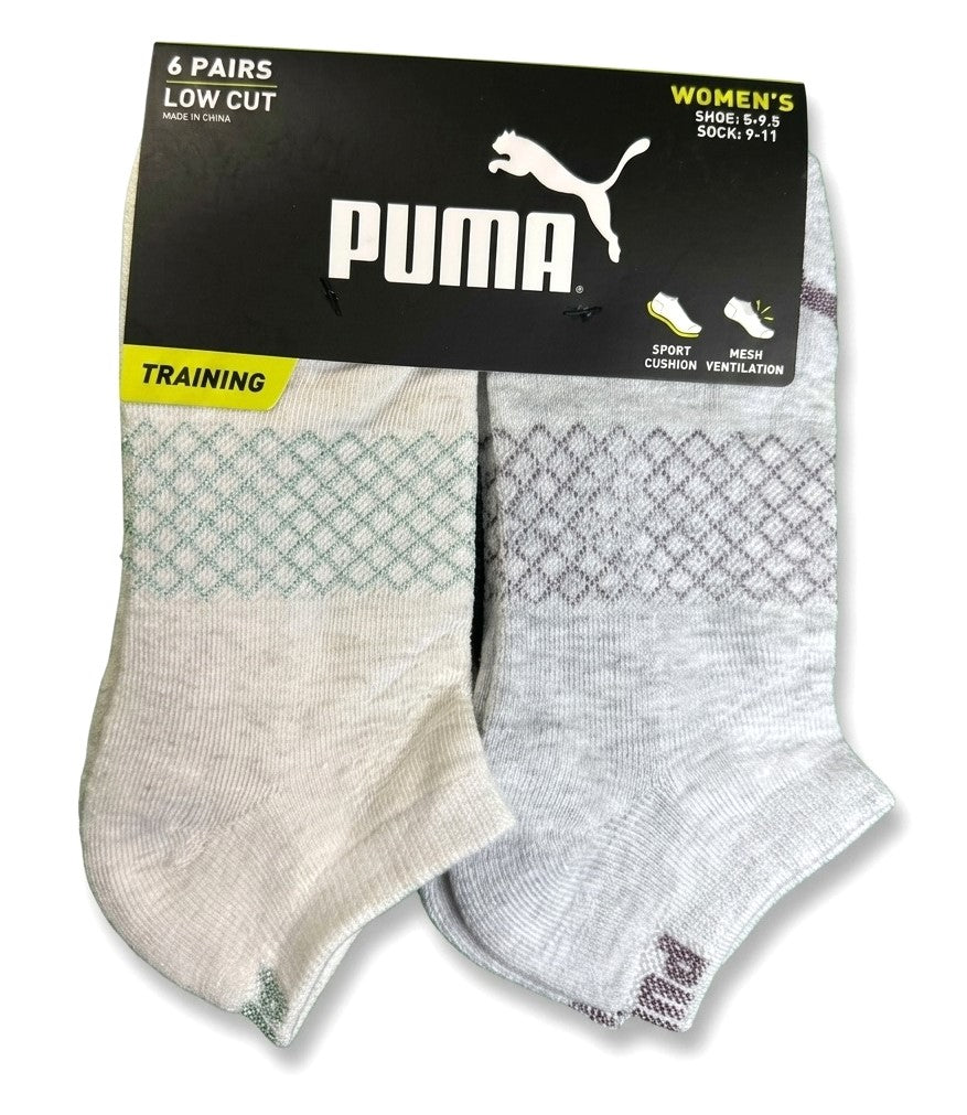 PUMA SOCKS WOMEN'S - LOW CUT 263 - NET - CREAM PURPLE - SHOE SZ 5-9.5 -PACK 6